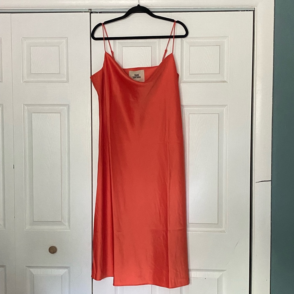 Orange Cowl Neck Midi Dress